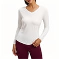 thumbnail image 1 of ZHYou Women's V-Neck Long Sleeve Fitness Top Stretchy Athletic Shirt Quick Dry Workout Tee Moisture Wicking Active Wear Slim Fit Gym Clothing,White,Size M, 1 of 9