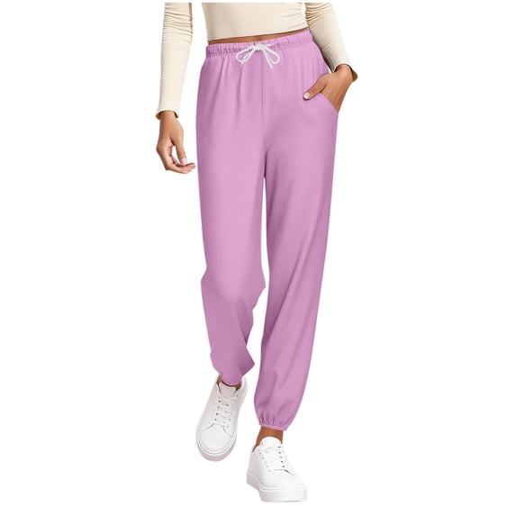 ZHYou Womens Classic Jogger Pants,Soft Comfortable Loose Fit Sweatpants,Trousers with Elastic Drawstring Waist and Side Pockets,Purple,Size XL