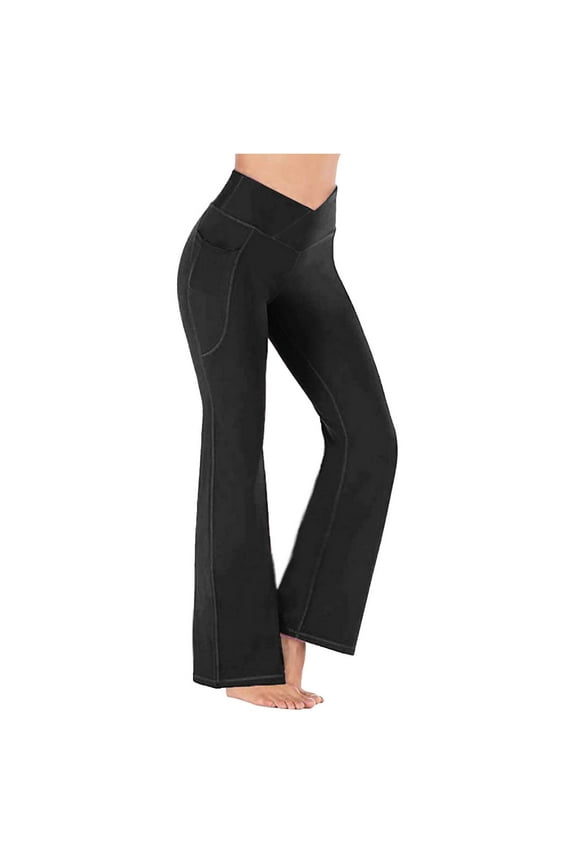 Yoga Pants for Women,Wide Leg,High Waist,Bootcut Workout Flare Leggings,Tummy Control,Work Dress Pants Women,with Pockets,Black,Size XL
