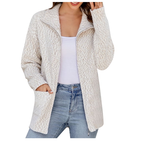 ZHYou Cardigan Sweaters For Women Women's Long Sleeve Casual Cardigan Sweaters Fall Knit Thick Full Zip Drop Shoulder Stylish Coat
