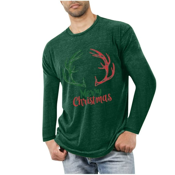 ZHYou Chirstmas Round Neck T Shirts For Men Casual Fashion Long Sleeve Printed Comfortable Tees Tops