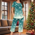 thumbnail image 1 of ZHYou Christmas Pajama Sets for Lady Women Loungewear Sleepwear Pajamas Sets Short Sleeve Shorts Festive Holiday Theme Colorful Christmas Print Soft Comfortable Breathable Sets,Mint Green,Size M, 1 of 6