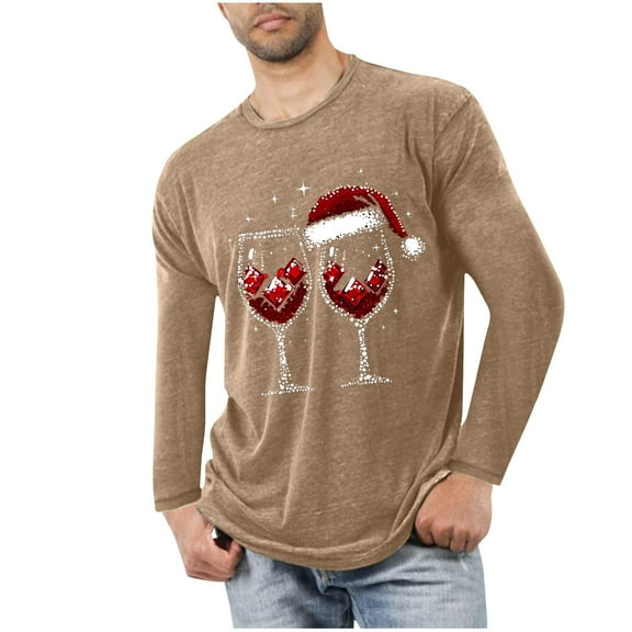 ZHYou Christmas Printed Tops For Men Long Sleeve Crew Neck Fashion Comfortable Tees T Shirts With Pocket