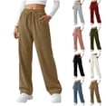 thumbnail image 1 of ZHYou Corduroy Pants for Women Drawstring Baggy Fit Elastic Waist Pull On Solid Sweatpants,Khaki,Size L, 1 of 6