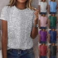 thumbnail image 1 of ZHYou Full Sequins Tops for Womens Casual Summer T Shirts Short Sleeves Party Pullover Tops,White,Size S-2XL, 1 of 6