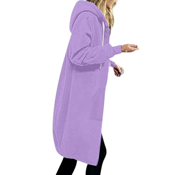 ZHYou Hoodie Coats For Women Solid Color Jacket Thickening And Fleece And Winter Casual Zipper Long Sleeve Pocket Hoodie Long Sweater