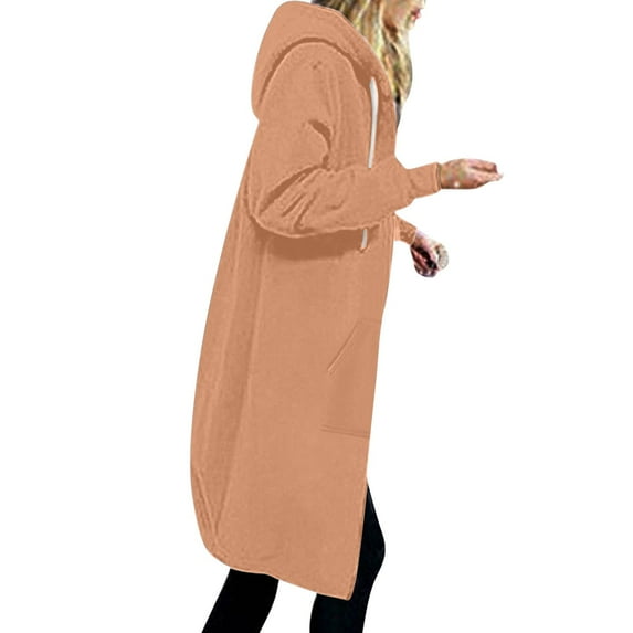 ZHYou Hoodie Coats For Women Solid Color Jacket Thickening And Fleece And Winter Casual Zipper Long Sleeve Pocket Hoodie Long Sweater