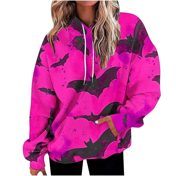 ZHYou Hoodie Halloween Sweatshirts For Women Halloween Scary Printed Drawstring Loose Fit Long Sleeve Hoodie Sweatshirts