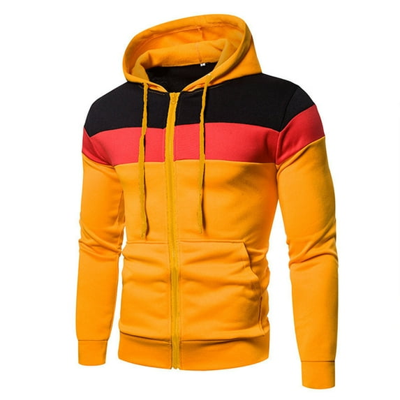 ZHYou Hoodie Jackets For Men Solid Color Long Sleeve Hooded Tricolor Patchwork Cardigan Loose Casual Sports Zipper Hoodie Coat
