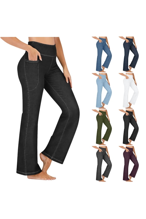 Jeans for Women,Stretchy Flare,High Waisted,Pull On,Bell Bottom Jeans,Trendy Elastic Tummy Control Denim Pants,Black,Size M