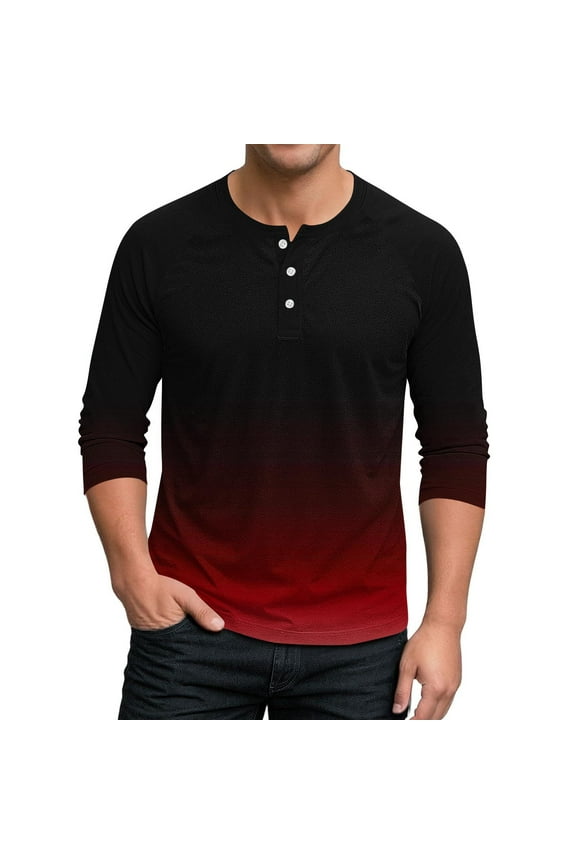 Long Sleeve T Shirts For Men Gradient Color Round Neck LightWeight Casual Fitness Sport Permeability Blouse Tees Tops