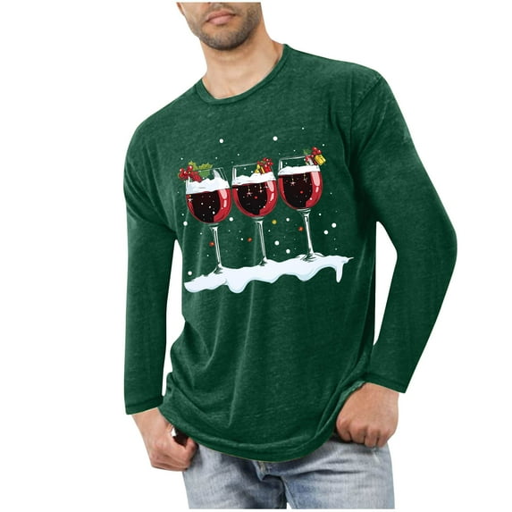 ZHYou Long Sleeve Tee Shirts For Men Texture Christmas Printed Round Neck Casual Fitness Sport Permeability Tees Tops