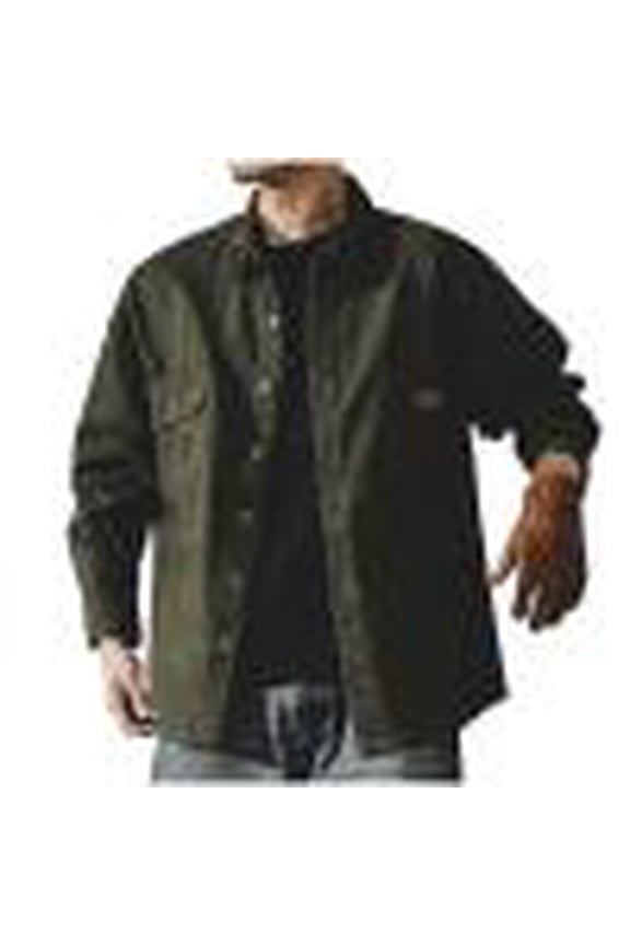 Men Oversized Utility Shirts Jackets Heavyweight Canvas Chest Pockets Leather Patch Button Front Casual Workwear Tops,Army Green,2XL