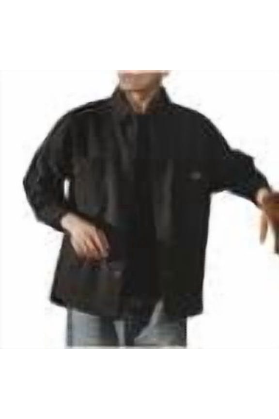 Men Oversized Utility Shirts Jackets Heavyweight Canvas Chest Pockets Leather Patch Button Front Casual Workwear Tops,Black,3XL
