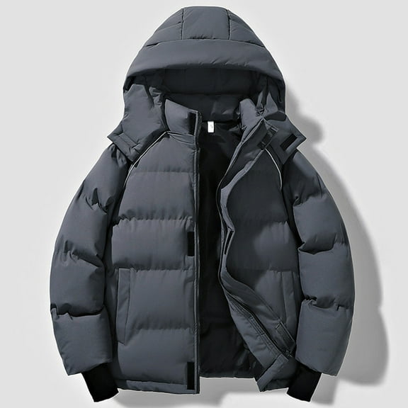 ZHYou Mens Coat Warm Thick Zipper Long Sleeve Fleece Hooded Casual Jackets