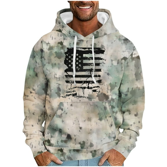 ZHYou Mens Hooded Sweaters Graphic USA Flag American Patriotic Long Sleeves Pullover Sweatshirts With Big Pocket