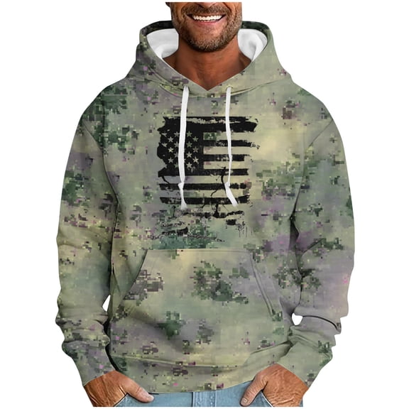 ZHYou Mens Hooded Sweaters Graphic USA Flag American Patriotic Long Sleeves Pullover Sweatshirts With Big Pocket
