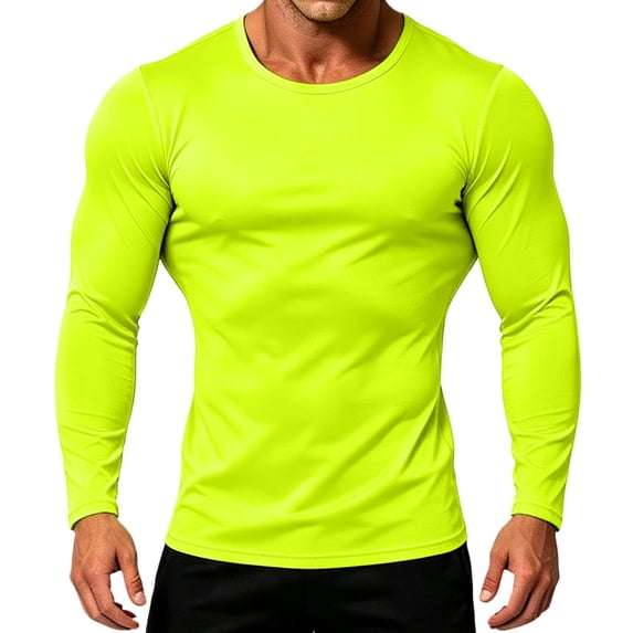 Mens Long Sleeve Shirts for Sports Gym Slim Fit Crew Neck Stretchy Quick Dry Base Layer Casual Workout T-Shirts