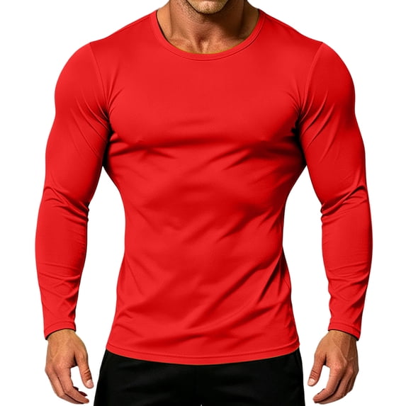 Mens Long Sleeve Shirts for Sports Gym Slim Fit Crew Neck Stretchy Quick Dry Base Layer Casual Workout T-Shirts