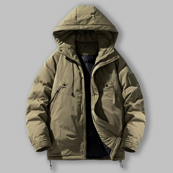 ZHYou Mens Winter Coats Solid Color Casual Outdoor Thick Warm Long Sleeves Hooded Coat Jackets