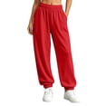 thumbnail image 1 of ZHYou No Boundarie Cuffed Leg Sweatpants for Women Stretchy Waist High Rise Pull On Baggy Fit Trousers with Pockets,Red,Size XL, 1 of 9