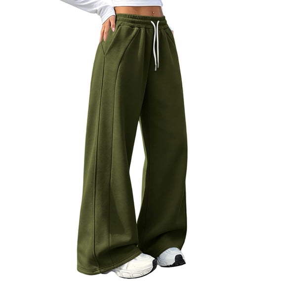 ZHYou No Boundarie Fleece Sweatpants Wide Leg Drawstring High Waisted Baggy Warm Casual Jogger Pants with Side Pockets,Army Green,Size S
