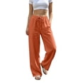 thumbnail image 1 of ZHYou No Boundarie Linen Pants for Women Wide Leg Drawstring Stretchy Waist Casual Loose Fit Lightweight Trousers with Pockets,Orange,Size L, 1 of 6