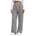 thumbnail image 1 of ZHYou No Boundarie Pants for Women Waffle Knit Drawstring High Waist Wide Leg Baggy Fit Casual Trousers with Pockets,Gray,Size S, 1 of 7