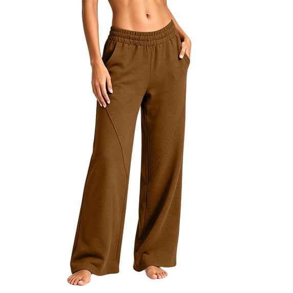 ZHYou No Boundarie Pants for Women Wide Leg Pull On Baggy Fit Stretch High Waist Casual Sweatpants with Pockets,Brown,Size L