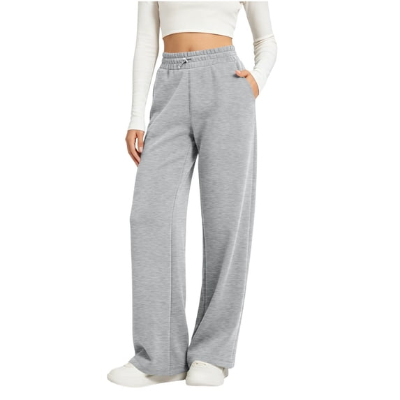 ZHYou No Boundarie Straight Leg Sweatpants for Women Drawstring Elastic High Waist Loose Fit Trousers with Pockets,Gray,Size M