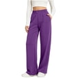 thumbnail image 1 of ZHYou No Boundarie Straight Leg Sweatpants for Women Drawstring Elastic High Waist Loose Fit Trousers with Pockets,Purple,Size M, 1 of 6