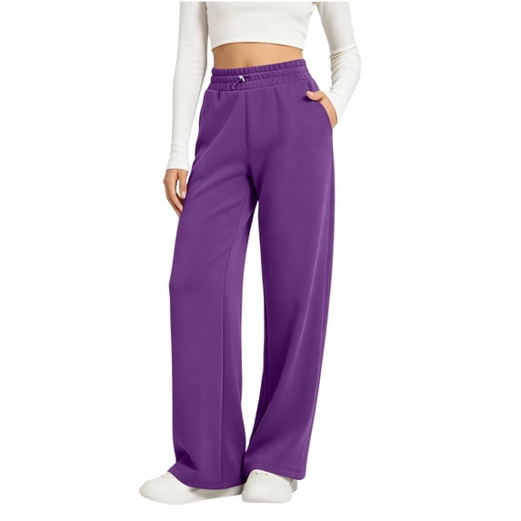 ZHYou No Boundarie Straight Leg Sweatpants for Women Drawstring Elastic High Waist Loose Fit Trousers with Pockets,Purple,Size M