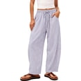 thumbnail image 1 of ZHYou No Boundarie Stripe Pants for Women Drawstring Elastic Waist Wide Leg Lightweight Vacation Casual Trousers with Pockets,Purple,Size XL, 1 of 7