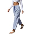 thumbnail image 1 of ZHYou No Boundarie Stripe Pants for Women Drawstring Straight Leg Casual Vacation Loungewear Loose Fit Trousers with Multi Pockets,Blue,Size L, 1 of 8