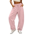 thumbnail image 1 of ZHYou No Boundarie Sweatpants for Women Baggy Fit Wide Leg Casual Elastic Waisted Drawstring Sweat Pants with Pockets,Pink,Size 2XL, 1 of 9