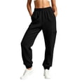 thumbnail image 1 of ZHYou No Boundarie Sweatpants for Women Casual Cuffed Leg Stretchy High Waisted Loose Cute Pants with Side Zip Pocket,Black,Size M, 1 of 7