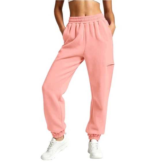 ZHYou No Boundarie Sweatpants for Women Casual Cuffed Leg Stretchy High Waisted Loose Cute Pants with Side Zip Pocket,Pink,Size 2XL