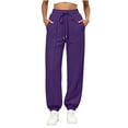 thumbnail image 1 of ZHYou No Boundarie Sweatpants for Women Fleece Multi Vertical Seam Drawstring High Waist Loose Cuffed Leg Joggers with Side Pockets,Purple,Size 2XL, 1 of 6