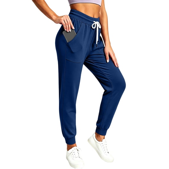 ZHYou No Boundarie Women's Drawstring Jogger Sweatpants with Large Patch Pockets Stretch Casual Athletic Track Pants,Blue,Size 2XL