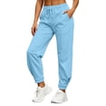 thumbnail image 1 of ZHYou No Boundarie Women's Sweatpants Casual Vertical Seam Drawstring Jogger Loose Fit Ankle Length Athletic Pants,Blue,Size L, 1 of 8