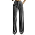 thumbnail image 1 of ZHYou No Boundarie Women's Velvet Dress Pants Straight Leg Button High Waist Casual Smooth Work Office Trousers with Pockets,Gray,Size S, 1 of 7