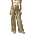 thumbnail image 1 of ZHYou No Boundarie Women's Wide Leg Pants Ruffle High Waist Drawstring Lightweight Flowy Loose Casual Full Length Trousers,Khaki,Size S, 1 of 6