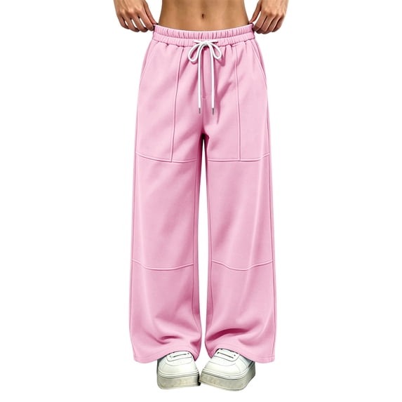 ZHYou No Boundarie Women's Wide Leg Sweatpants Elastic Drawstring Waist Seamed Panel Loose Straight Casual Athletic Long Pants,Pink,Size 3XL