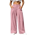 thumbnail image 1 of ZHYou No Boundarie Womens Baggy Fit Pant Low Rise Pleated Cargo Oversized Wide Leg Business Dress Casual Trousers with Pockets,Pink,Size S, 1 of 7