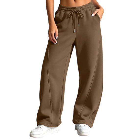 ZHYou No Boundarie Womens Baggy Sweatpants Seam Drawstring High Waist Wide Leg Loose Casual Trousers with Side Pockets,Coffee,Size M