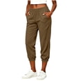 thumbnail image 1 of ZHYou No Boundarie Womens Capri Pants Slim Fit Cuffed Leg Corduroy Elastic Waist Cropped Tapered Joggers with Pockets,Brown,Size 2XL, 1 of 9