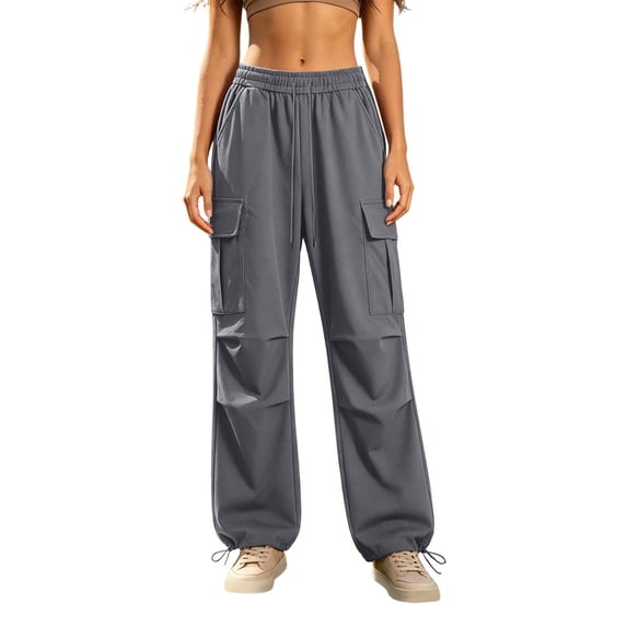 ZHYou No Boundarie Womens Cargo Pants Casual Drawstring Baggy Loose Fit Lightweight Flare Workout Hiking Trousers,Dark Gray,Size S