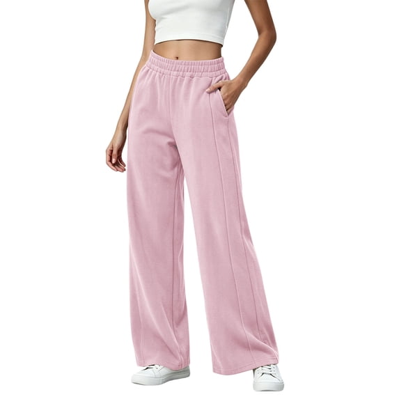 ZHYou No Boundarie Womens Casual Pants Corduroy High Waist Pull On Soft Wide Leg Baggy Fit Trousers with Pockets,Pink,Size 3XL