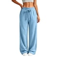 thumbnail image 1 of ZHYou No Boundarie Womens Casual Pants High Waist Drawstring Baggy Fit Wide Leg Flowy Comfy Sweatpants,Light Blue,Size XL, 1 of 9