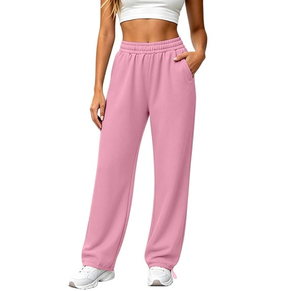 ZHYou No Boundarie Womens Cuffed Sweatpants Full Elastic Drawstring Waist Loose Soft Casual Jogger Pants with Pockets,Pink,Size L